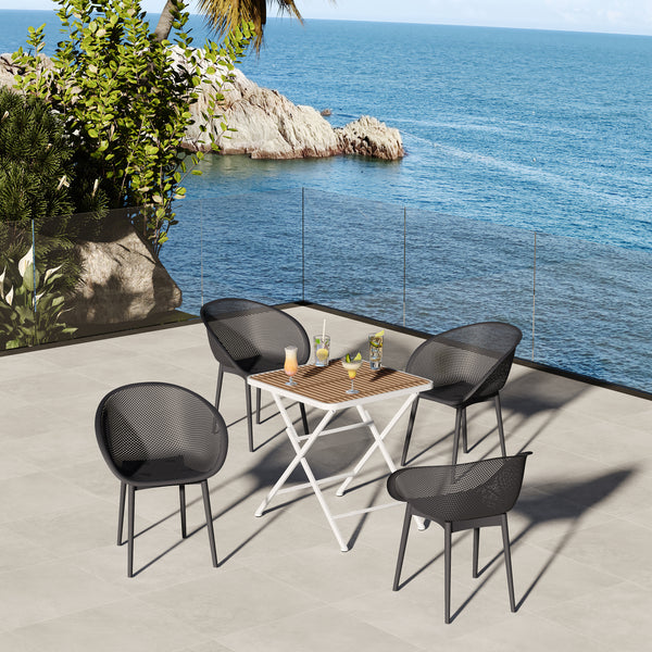 2-Pack Warm Grey Modern Lounge Chairs – Indoor/Outdoor All-Weather PP Plastic with Modern folding indoor/outdoor  multi-functional square table- PP tabletop with metal legs(White, khaki)