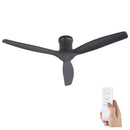 52 Inch Ceiling Fan No Light, Flush Mount Low Profile, 3 Wood Blades with Remote Control, Quite DC Motor-Black