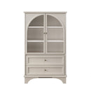 Vintage White Glass Door Display Case with 2 Drawers and Adjustable Shelf, 31.50L x 15.75W x 52.17H inches
