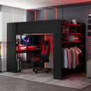 Full Size Wood Bunk Bed with height-adjustable Desk,Wardrobe,Ample Storage Space,and RGB Light, Red(OLD SKU:LT000266AAR)