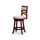 30' Bar Height X-Back Swivel Stool, Cherry Finish, Beige Fabric Seat