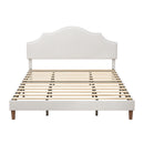 Modern White Upholstered Platform Bed Frame with Adjustable Headboard, Linen Fabric Padded, King Size, No Box Spring Needed, Easy Assembly