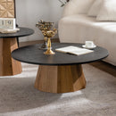 Round Coffee Table Sturdy Pedestal Wooden Tea Table for Living Room Easy to Assemble