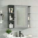 Bathroom Wall Storage Cabinet with Mirror, Medicine Cabinet with Adjustable Wood Shelf & Doors, Mounted Storage Cabinets with 6 Open Shelves, Gray