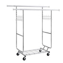 Heavy Duty Double Clothing Garment Rack with Shelves Silver Iron 75x22x68 Inches