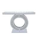 O Shaped Mirror Console Table with Crystal Hallway Entry Home Décor in Silver, Handcrafted MDF and Glass Living Room Accent Table
