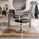 360° Rotatable Adjustable Beauty Spa Hair Styling Salon Chai w/Footrest &PU Cushion for Hair Salons & Barber Shops (Black + Silver)