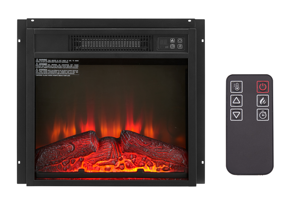 Electric Fireplace Insert 18' 1400W 120V ,Equipped with remote control, ultra thin heater with log set & realistic flame - BLACK