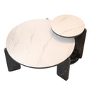Modern White Sintered Stone Nesting Coffee Table Set with Black Frame, 32.68' + 16.93' Round Tables for Living Room, Bedroom, or Dining Area