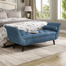Upholstered Velvet Bench, End of Bed Bench with 2 Pillows, Upholstered Button Tufted Ottoman,Footstool with Rolled Arms, Foot Rest with Solid Wood Legs, for Entryway, Living Room ,Dining Room,Blue