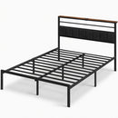 Black Queen Platform Bed Frame with Charging Station & Headboard Storage, Metal Frame, 60.4' x 84.7'