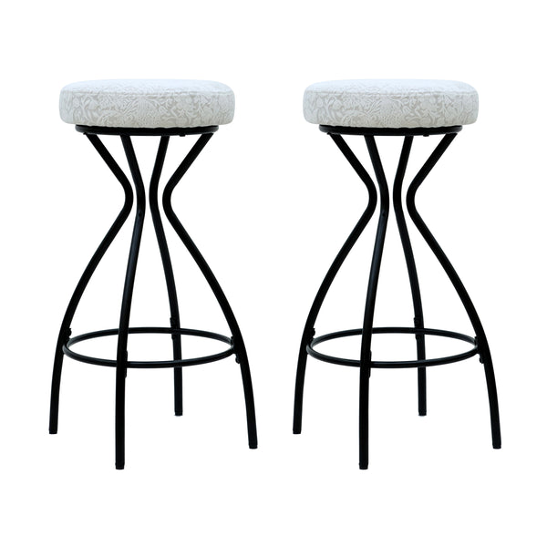 Modern Floral Print Counter Height Bar Stool Set with Footrest, Black & White Upholstered Design, 29 Inches