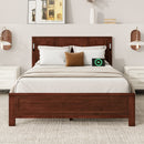 Queen Size Bed with Tall-Panel Headboard & Footboard, Built-in LED Lights, USB Charging Station, Pinewood Bed with Strengthened Bed Frame ,Walnut