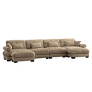 Modern Velvet U Shaped Sectional Sofa Cloud Couch with Movable Ottomans and Bolstered Armrests in Camel
