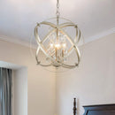 4 Lights Cage Crystal Chandelier, Modern Globe Metal Pendant Lighting, Adjustable Sphere Farmhouse Hanging Ceiling lamp, for Kitchen, Entryway, Dining Room, Living Room, Champagne Gold