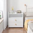White Nightstand with 2 Drawers and Open Shelf, MDF Bedside Table with Curved Side Panels, Modern End Table for Bedroom, Kids Room, Nursery, Living Room, Storage Cabinet for Adults and Children