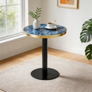 23.6' Round MDF sprayed with UV paint countertop, marble texture, stainless steel edging, metal table legs, modern light luxury edge/coffee table.