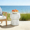 U_Style Outdoor Patio Accent Table with Crack process , Morden Concrete coffee Table with Double Barrel Shape Outdoor Side Table, Garden Stoolsl  for Patio,Garden, Backyard.
