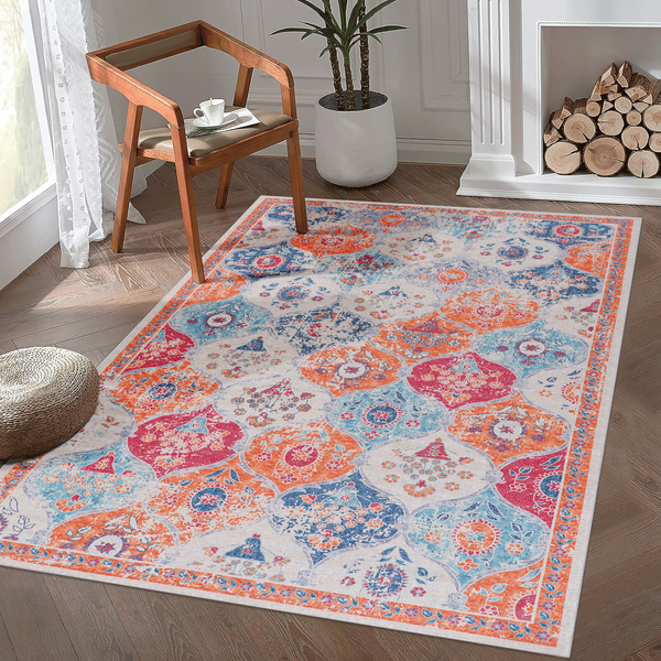 LOOM & LUXE Area Rug 5x8, Washable Rug, Low-Pile, Non-Slip, Non-Shedding, Foldable, Kid & Pet Friendly - Area Rugs for living room, bedroom, kitchen, dining room rug - Perfect Gifts, (Cream, 5' x 8')
