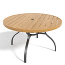 'Round Faux Wood Slat Patio Table 47' with Umbrella Hole, Realistic Wood Grain Top + Matte Black High-Quality Iron Legs, Rust-Resistant Outdoor Dining Table for Garden Patio Balcony