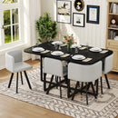 7 Piece Dining Table Set with 6 Gray PU Chairs, Black Wood Grain Rectangular Kitchen Table (Triamine Board), Modern Dining Room Furniture Set for Small Space, Apartment, Restaurant