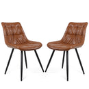 BROWN Faux Leather Upholstered Dining Chair Set of 2 with Metal Legs, Thick Foam Cushion & Ergonomic Backrest