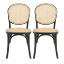 Vintage Style Dining Chairs Set of 2 in Black with Rattan Seat and Birch Wood Frame