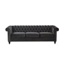 Chesterfield-Style 3 Seater Sofa with Deep Button Tufting in Black Velvet