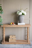 48x15x32' 2-Tier Rectangular Natural Wood Console Table with Carved Spindle Legs, Rustic/Farmhouse/French Country Wood Furniture