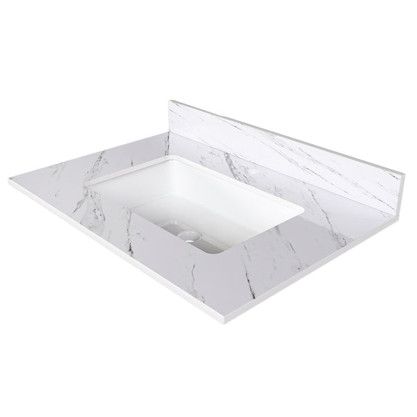 Elegant Bathroom Vanity Top with Undermount Sink, White Sintered Stone, 31 Inch Carrara Marble Design