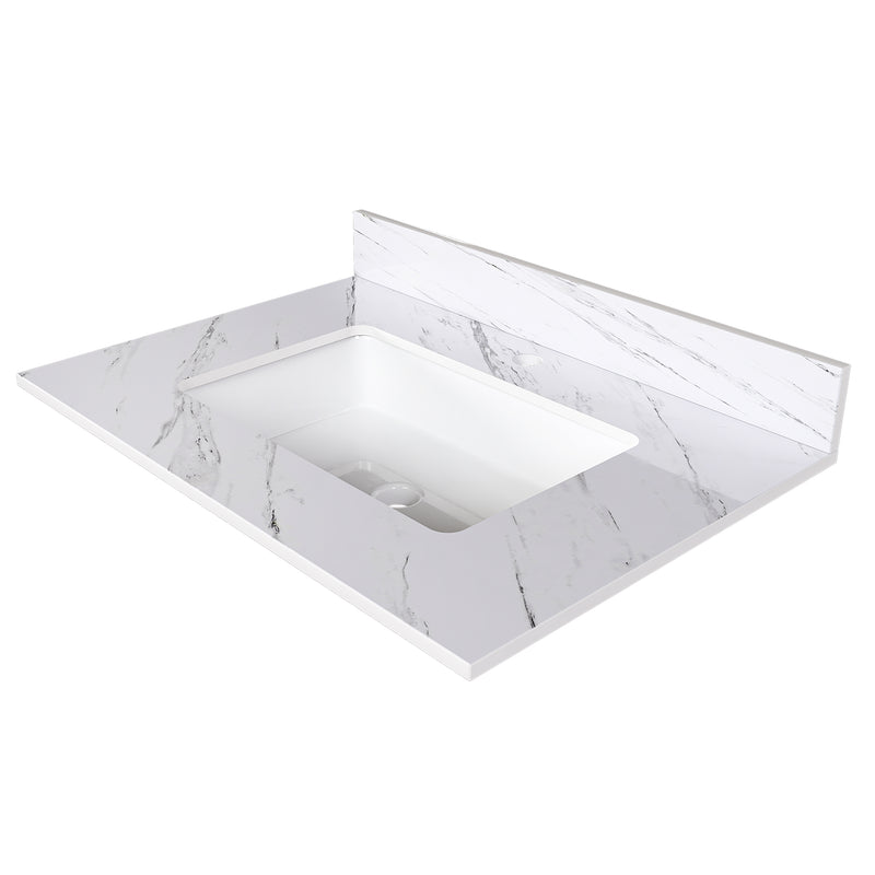 Elegant Bathroom Vanity Top with Undermount Sink, White Sintered Stone, 31 Inch Carrara Marble Design