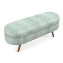 Cyan Ottoman Oval Storage Bench with Rubber Wood Legs, Gray Fabric, 43.5'x16'x16'