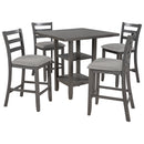 TREXM 5-Piece Wooden Counter Height Dining Set with Padded Chairs, Storage Shelving, Gray Finish