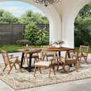 7 Piece Outdoor Acacia Wood Dining Set with Rope Back Chairs,Teak+ Black