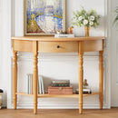 TREXM Farmhouse Half Moon Console Table with Drawer & Shelf - Rustic Accent Table, Sofa Table for Entryway, Living Room, Hallway and Foyer (Natural)