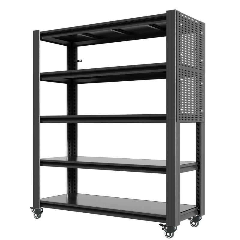 Heavy Duty Metal Shelving Unit with Pegboard and Wheels for Versatile Storage, Black, 18'D x 47.2'W x 78'H