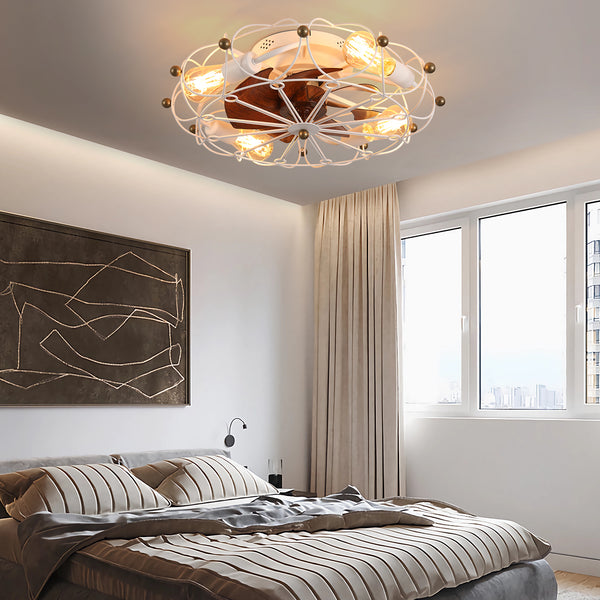 Low Profile Ceiling Fan with Light and Remote Control, Dimmable LED Ceiling Fan, 6 Speeds, Timing Reversible Blades, Brown, 20'