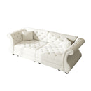 83.8' Oversized Chesterfield Pull Out Sofa Bed, Classic Roll Arm Velvet Couch with Flower Tufting, Upholstery for Living Room/Bedroom/Apartment,Beige/White