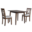 Brown 3 Piece Kitchen Dining Set with Drop Leaf Table and Upholstered Chairs in Solid Wood and MDF