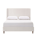 Harper Tall Headboard Upholstered Bed Frame in Cream White Chenille with 54' Height, Wooden Slats Base, Walnut Effect Feet, California King Size