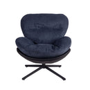 360° Swivel Office Chair, Modern Chenille Chair with Faux Leather and Black Metal Base Frame, No Wheels, Accent Chair for Small Spaces, Living Room, Bedroom, Reading Corner, Office, Dark Blue