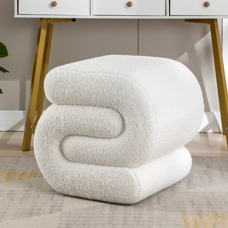 017s-S-shape Teddy Fabric Ottoman Makeup Stool Footstool,Ivory