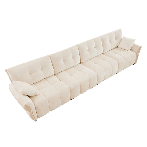 Modern 4-Seater Sofa, Solid Wood Frame, Premium Chenille, High-Resilience Cushions, White