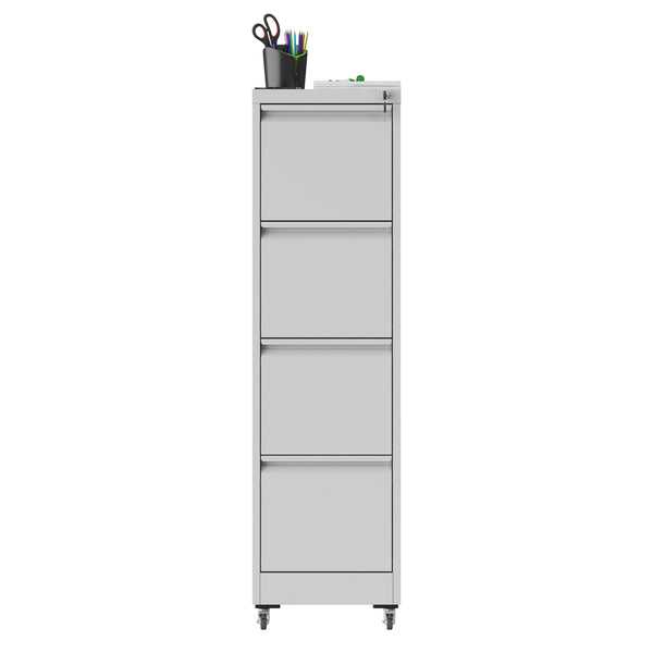 4 Drawer Metal Locking Vertical File Cabinet with Wheels - Heavy-Duty Lockable Storage for Home & Office, Black and White, 17.71'D x 15.16'W x 52.28'H