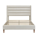 Modern Minimalist Queen Size Upholstered Platform Bed with Wave-Shaped Headboard in Ivory, Premium Chenille Fabric, Solid Wood Frame, No Box Spring Needed
