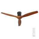 52 Inch Ceiling Fan No Light, Flush Mount Low Profile, 3 Wood Blades with Remote Control, Quite DC Motor for Bedroom Patios