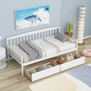 Twin-size Pine Wood Daybed with two Storage Drawers, Sofa Bed with Bed Platform of 10 Support Slats,White