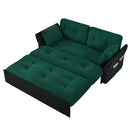 Modern Convertible Sleeper Sofa Bed with Pull-Out Queen Design, Side Storage & Thick Cushions - Green Chenille Loveseat for Living Room or Bedroom - 3-in-1 Function