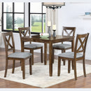 5 Piece Modern Dining Set, Square Wooden Dining Table with 4 Upholstered Chairs for Kitchen, Dining Room, Walnut