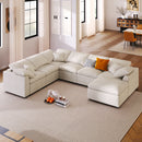 U_Style 120.8' Extra Large 7-Seater Modular Sectional Sofa with L-Shape Design & Movable Ottoman, Plush Chenille Fabric + Solid Pine Wood Frame for Living Room, Office, Spacious Space